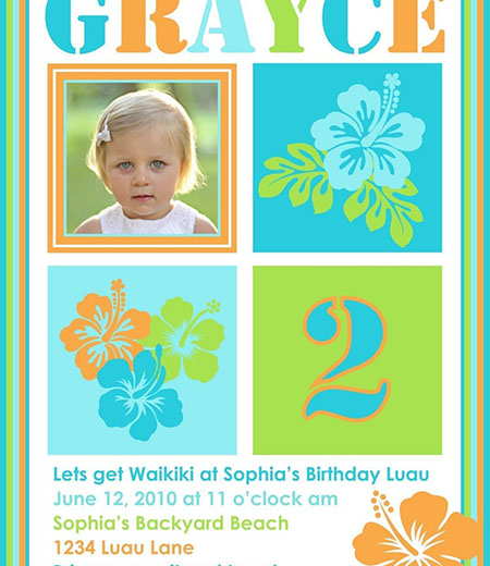 Hawaiian Luau Pool Beach Birthday Party Printable Invitation - Blue